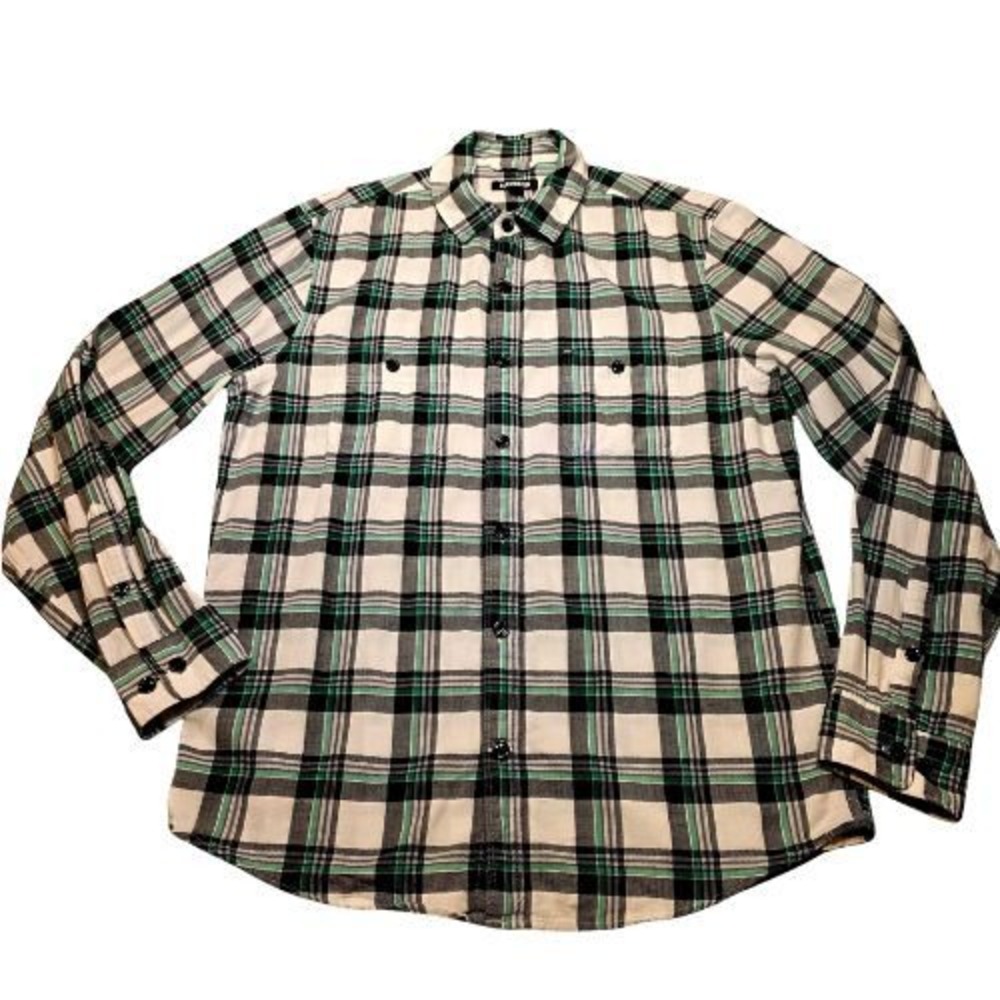 Express Mens Plaid Button Down Shirt Green White Black Size M Gorp Grandpa Work